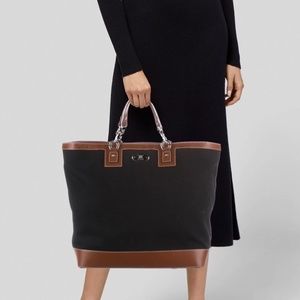 Vtg CELINE Tote Vintage Black Canvas Leather Trim